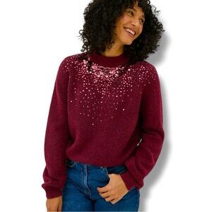 Nine West Size Medium Deep Burgundy Scatter Sequin Sweater Polyester NWOT